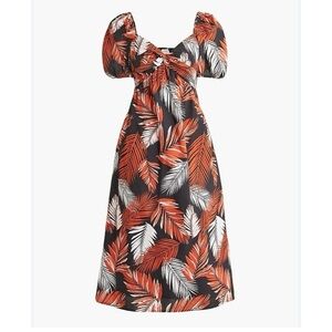 J. Crew Puff Sleeve Twist Front Midi Dress Plus Size 20 Black Brown Tropical